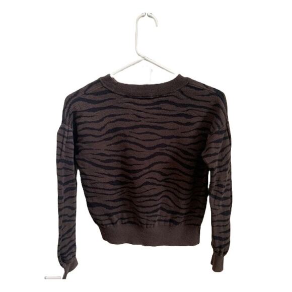 Gap-Kids-Soft‎ Knit-Puff Sleeve-Sweater-100% Cotton-Brown-Zebra Print-Girls-L - Picture 2 of 4